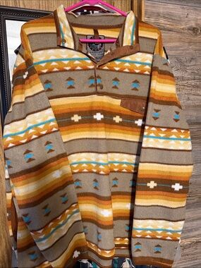 Women's Zip-Up Fleece Sweater Jacket - Tan & Brown Aztec